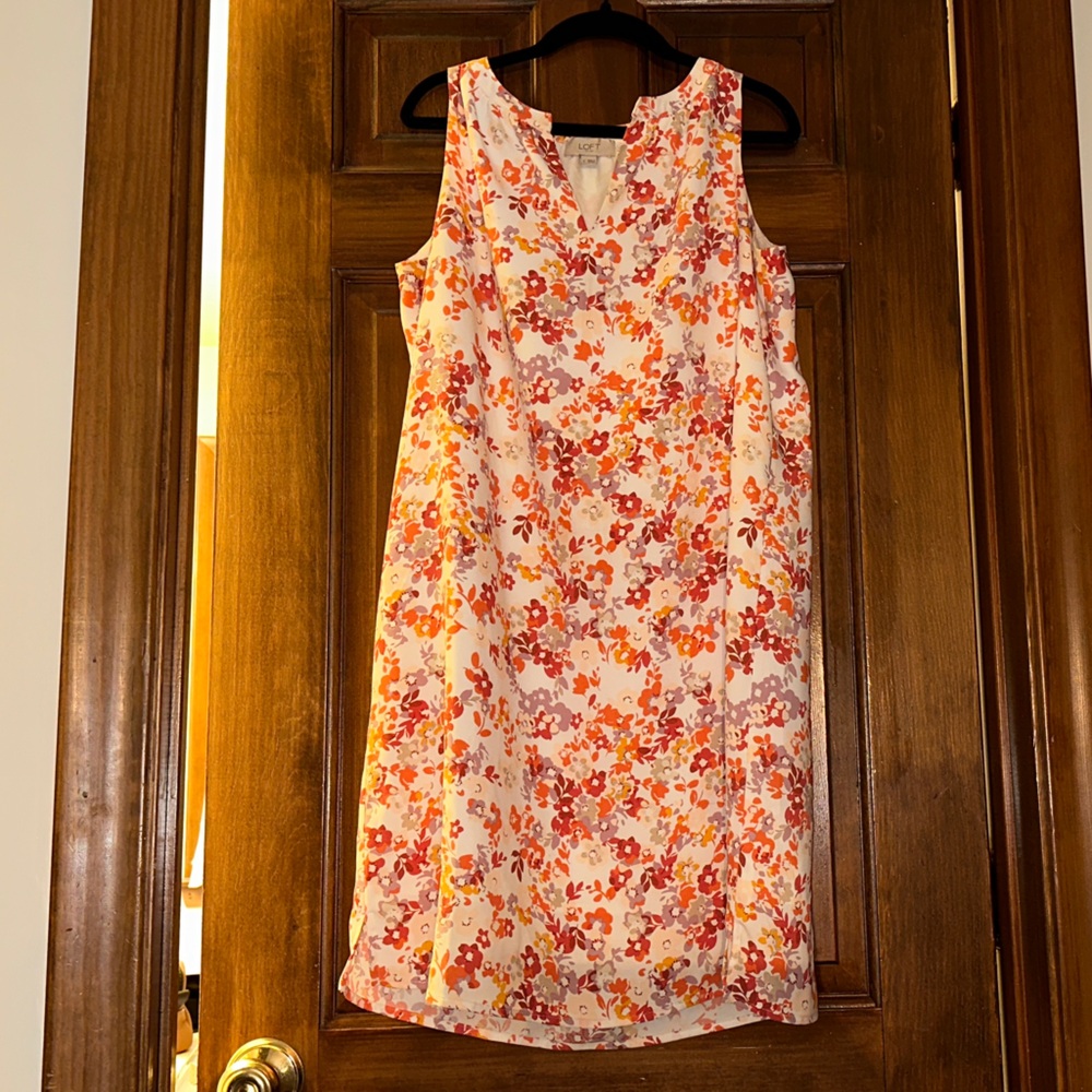 LOFT Floral Dress with Pink and Orange Accents
